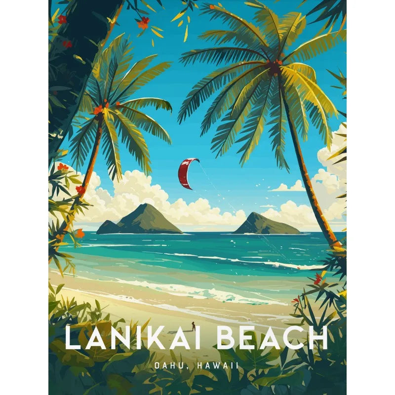 Vintage Hawaii Lahaina Beach Landscape Canvas Wall Art Poster Canvas Wall Art Peaceful Pleasures Health and Wellness 7 20x30cm Unframed