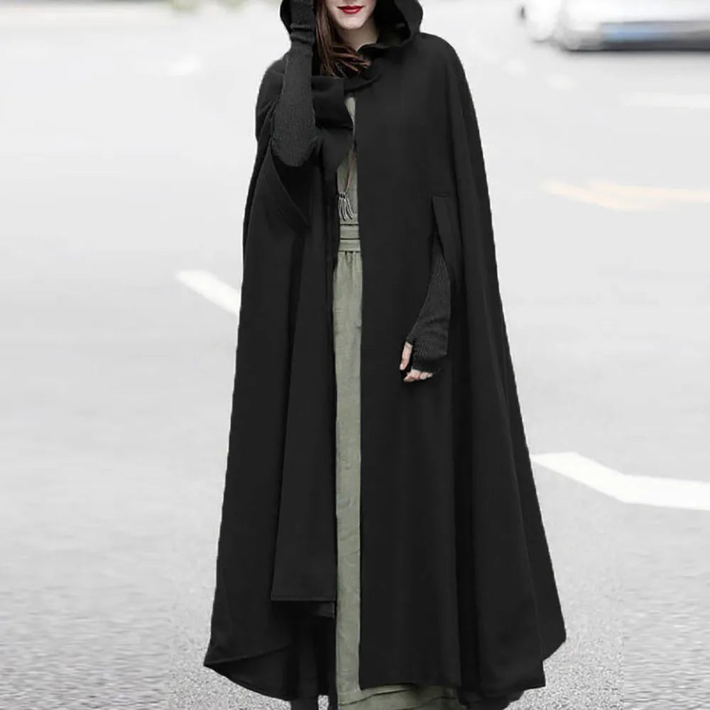 Women's Gothic Hooded Cape Cloak Trench Coat | Plus Size XS–3XL