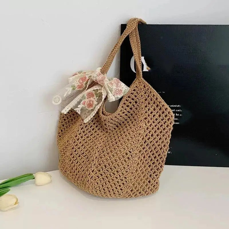 Handmade Woven Straw Beach Tote Bag – Large Women's Shoulder Bag