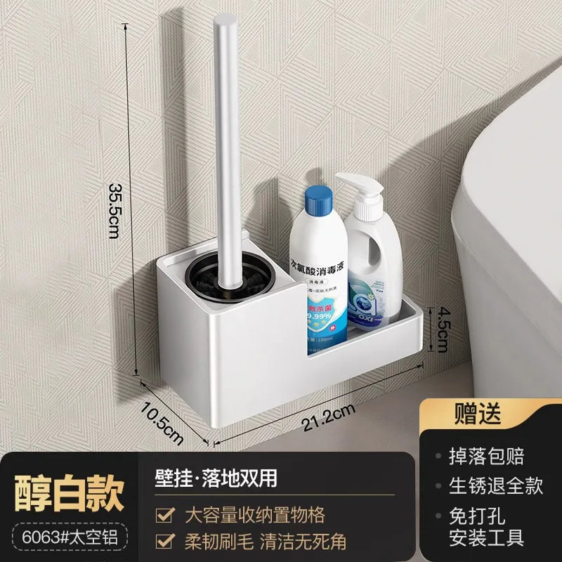 No-Drill Toilet Brush with Wall-Mounted Shelf | Bathroom Set