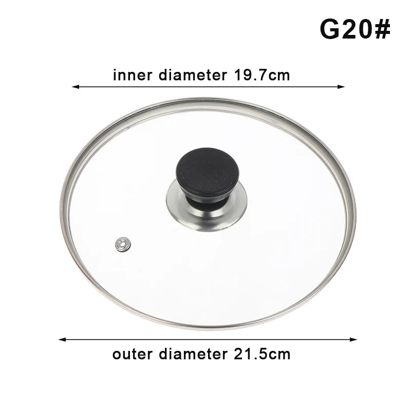 Multi-specification Pot Cover Tempered Glass Pot Lid Stainless Steel Rimmed Pan Lid Spill Shatter-Proof Round Glass Cover Peaceful Pleasures Health and Wellness G20