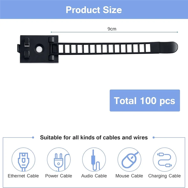 100-Pack Self-Adhesive Nylon Cable Clips | Wire Organizer