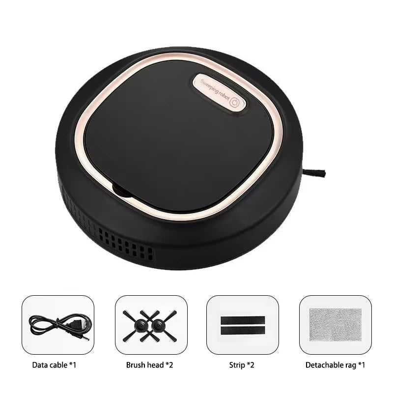 Automatic Sweeping Robot Home Sweeper Lazy Person Intelligent 3-in-1 Sweeping Machine USB Rechargeable Vacuum Cleaner Peaceful Pleasures Health and Wellness Black