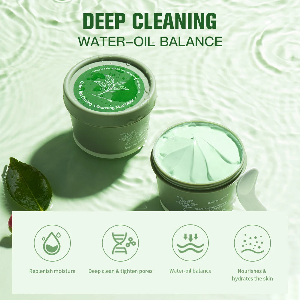 Green Tea Mud Mask Natural Skincare Deeply Cleansing Pore Nourishing Clay Face Mask Face Skin Care Cleaner 100g Peaceful Pleasures Health and Wellness