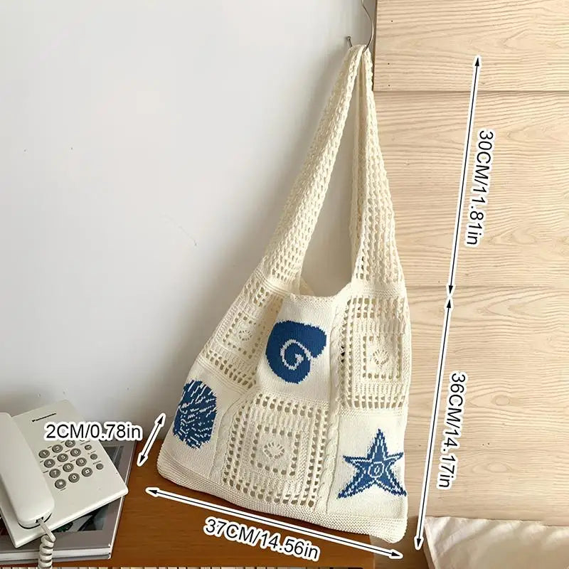 White Apricot Shell Woven Tote Bag – Women's Beach Purse