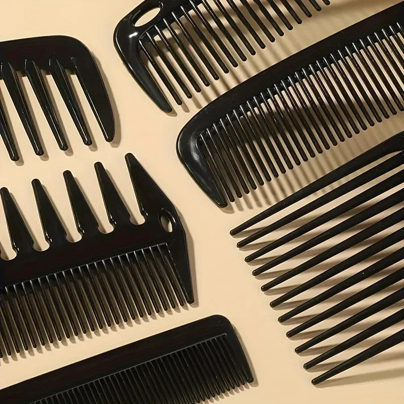 6-Piece Black Hair Comb & Brush Set – Salon Styling Kit