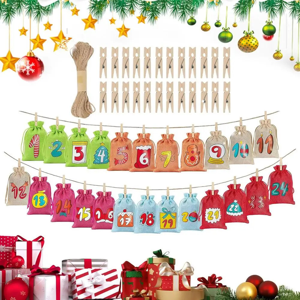 Advent Christmas Calendar Bags 24-Day Christmas Decorations Reusable Empty Drawstring Bags With Numbers For Wedding Holiday Peaceful Pleasures Health and Wellness E China Mainland 14x10cm