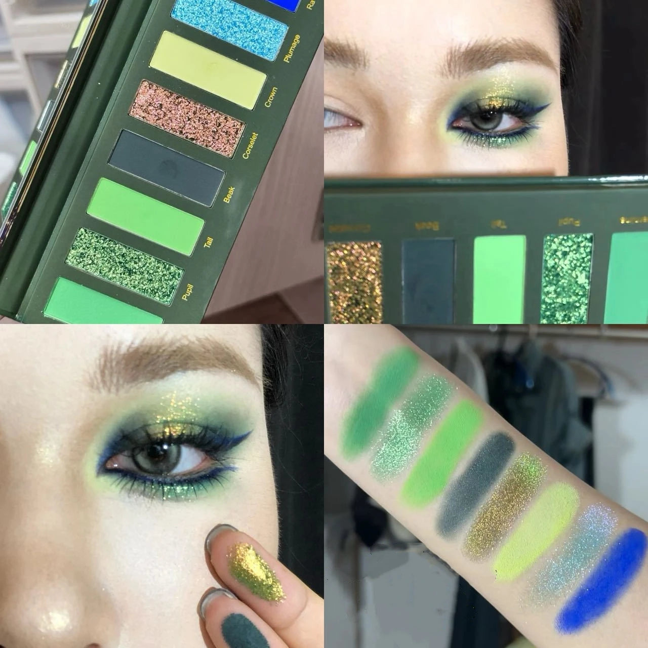 8-Color Smoked Green Eyeshadow Palette | Glitter & Metallic