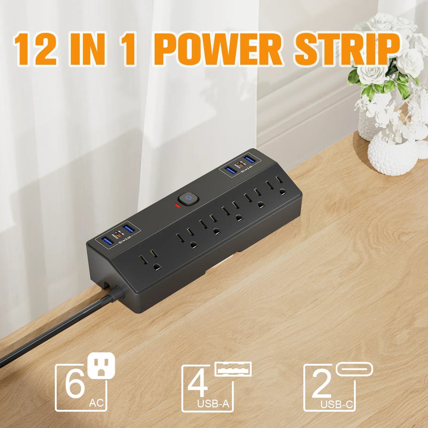 PASSUS Clamp Power Strip PD20W Fast Charging & 3m Extension Peaceful Pleasures Health and Wellness