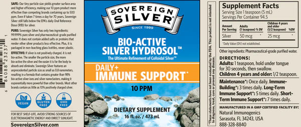 Sovereign Silver Bio-Active Hydrosol 10 PPM 16 fluid oz 473 ml Daily+ Immune Support