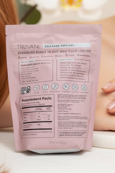 Pink package with text and graphics on a beige background