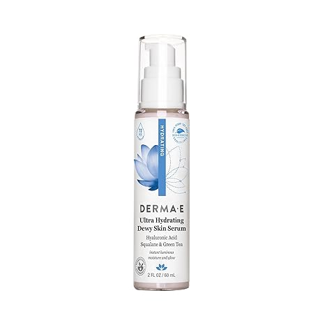 DERMA E Ultra Hydrating Dewy Skin Serum – Moisturizing Facial Treatment with Anti-Aging Squalane, Hyaluronic Acid and Ceramides to Smooth and Replenish, 2 FL Oz