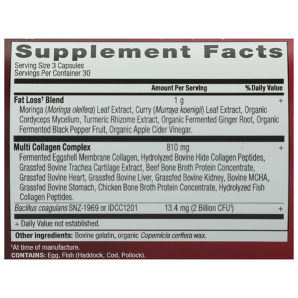 Supplement facts label with detailed ingredient list on a white background
