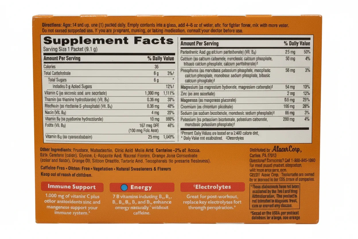 Emergen-C 1000mg Vitamin C Powder, Super Orange, 30 Packets Dietary Supplement Emergen-C