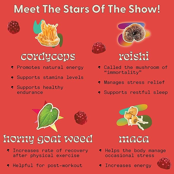 Horny Goat Weed Gummies - Horny Goat Weed for Men & Women with Cordyceps, Reishi & Maca Root - Maximize Blood Flow, Increase Mood & Stamina - Enhance Vitality for Women & Men