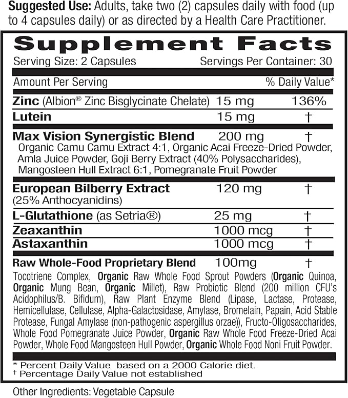 EMERALD LABS Vision Health - Premium Eye Health Supplement with Lutein, Zeaxanthin & Albion Chelated Zinc - Vegan & Gluten-Free - 60 Vegetable Capsules (30-Day Supply)