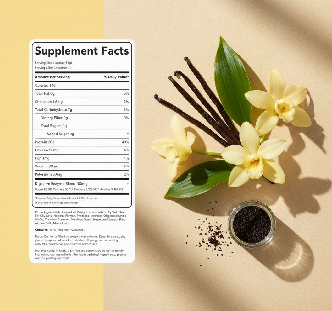 Supplement facts label on a beige background
