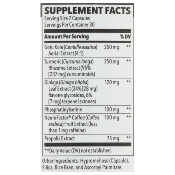 Supplement facts label with various ingredients and their amounts on a white background