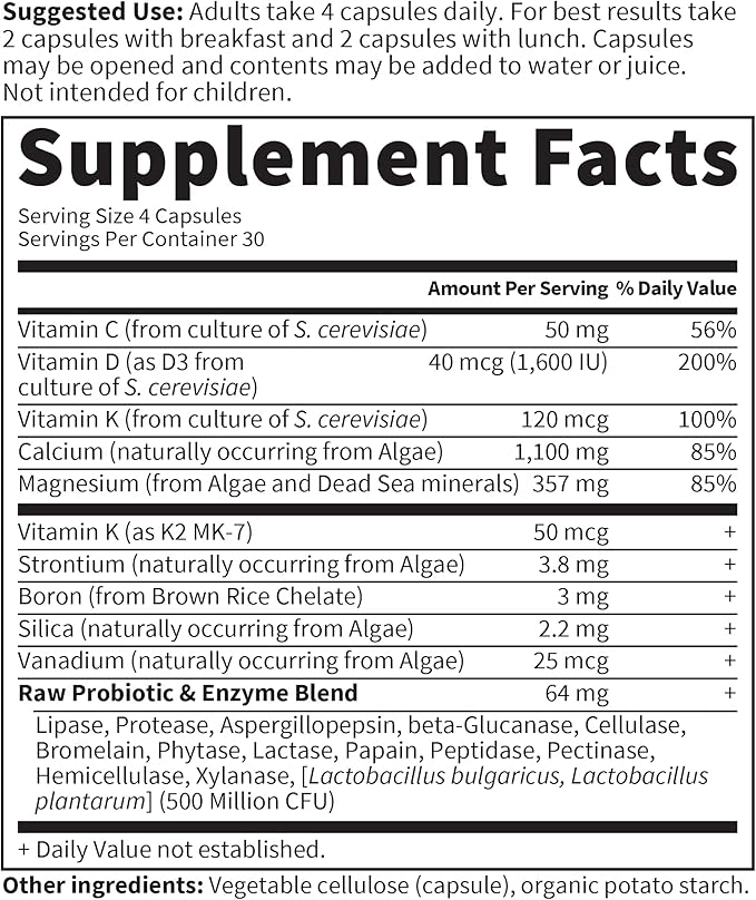 Garden of Life Raw Calcium Supplement for Women and Men - Vitamin Code Made from Whole Foods with Magnesium, K2, Vitamin D3 and Vitamin C, for Bone Strength, Probiotics for Digestion, 120 Capsules
