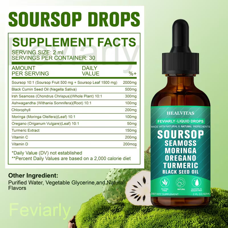 Soursop Graviola Liquid Drops – Vitamin C, Antioxidant (2 Pack) Peaceful Pleasures