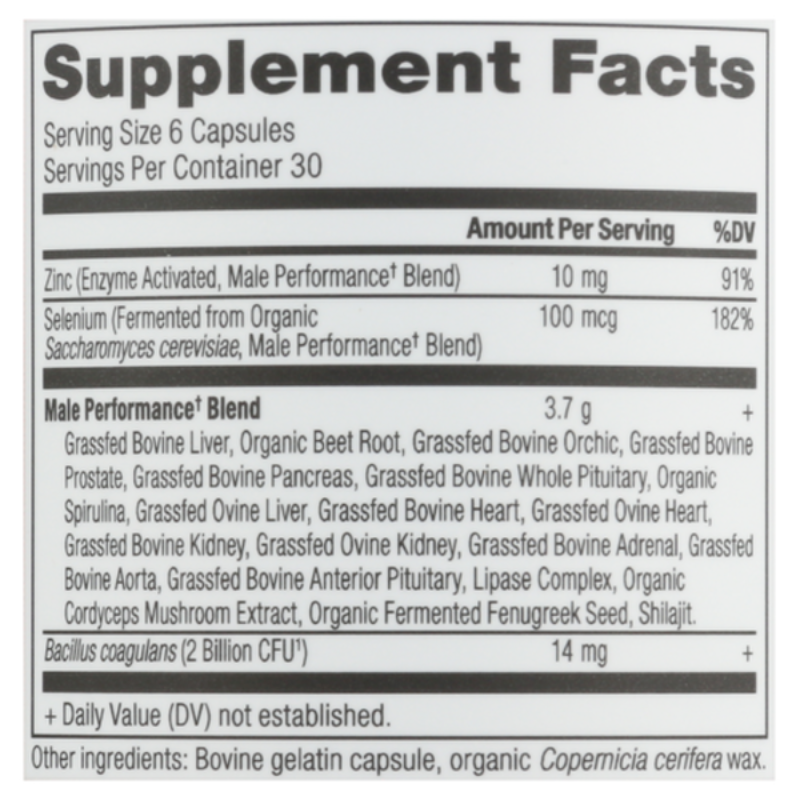 Supplement facts label with detailed nutritional information on a white background