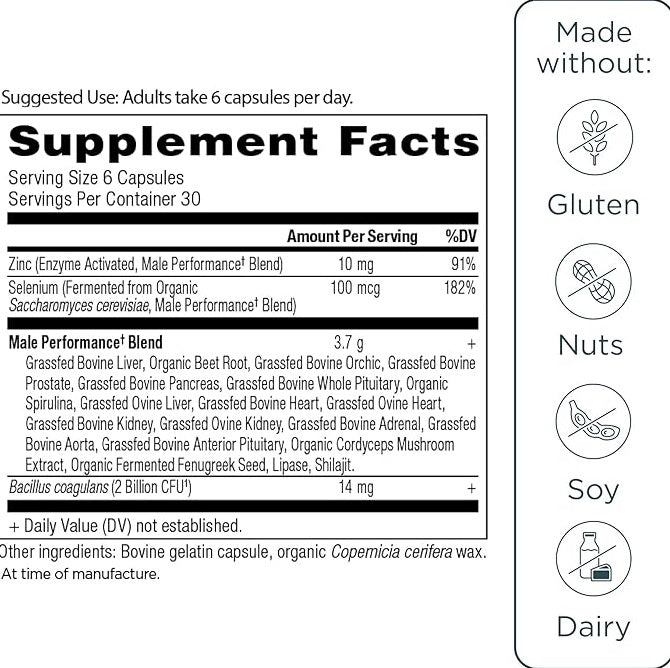 Ancient Nutrition Grass-Fed & Wild Organ Complex for Men - Liver, Prostate & Pancreas Support (180 Capsules)