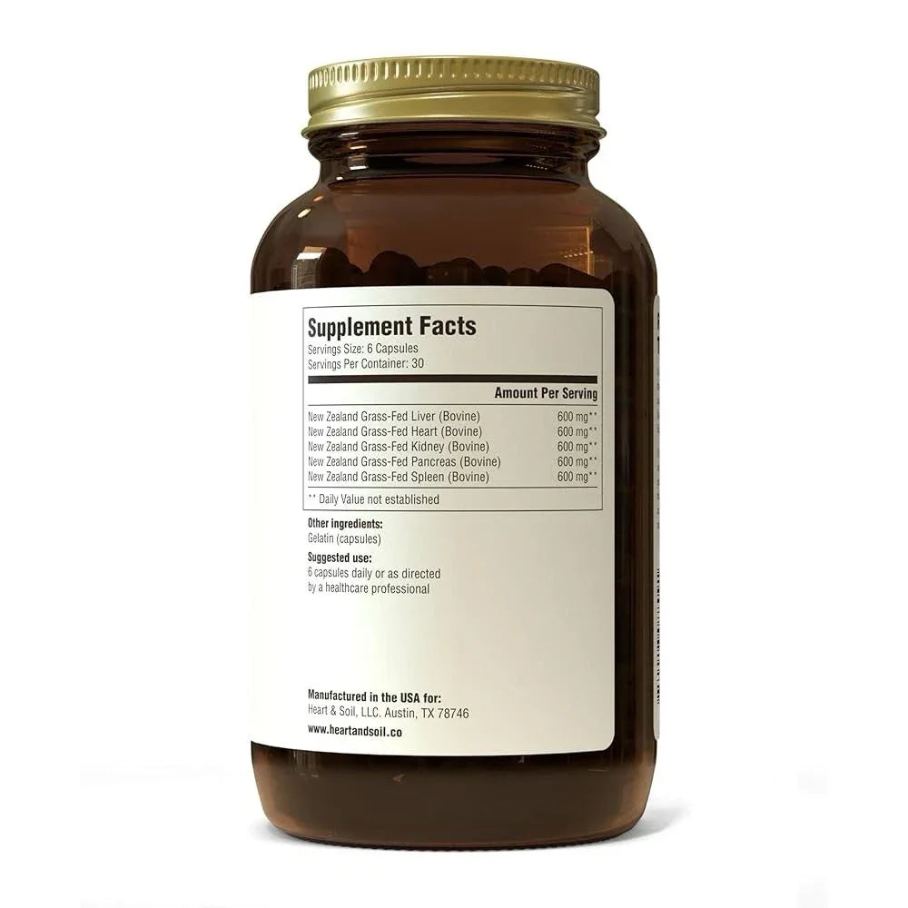 Heart & Soil Beef Organs 180 Capsules 2Pack! 360 Capsules Total Peaceful Pleasures Health and Wellness