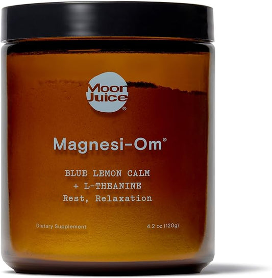 Moon Juice - Magnesi-Om, Blue Lemon - Jar (30 Servings) - Support Brain Health & Rest - Magnesium Powder - L-Theanine - Regularity - Glass Bottle - 100% Traceable - Vegan & Non GMO - 4.2oz