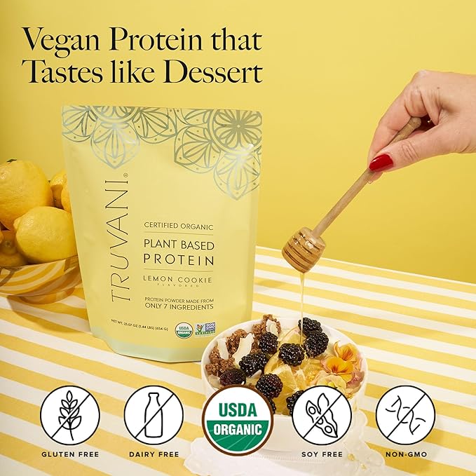 Truvani Vegan Pea Protein Powder | Lemon Cookie | 20g Organic Plant Based Protein | 10 Travel Packets | Keto | Gluten & Dairy Free | Low Carb | No Added Sugar