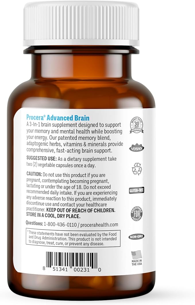 Advanced Brain - Fast Acting - Ingredients Supported by 100+ Studies - Improve Memory, Recall - Concentration - Clears Fog - Mental Clarity - Slows Cognitive Decline - 60 Count