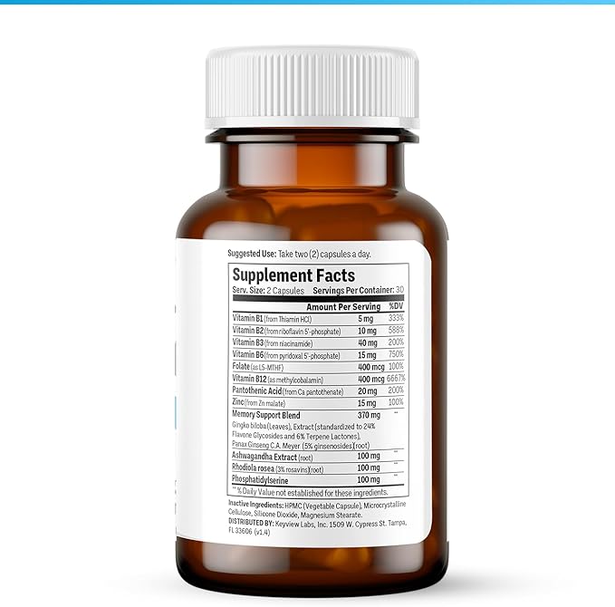 Advanced Brain - Fast Acting - Ingredients Supported by 100+ Studies - Improve Memory, Recall - Concentration - Clears Fog - Mental Clarity - Slows Cognitive Decline - 60 Count
