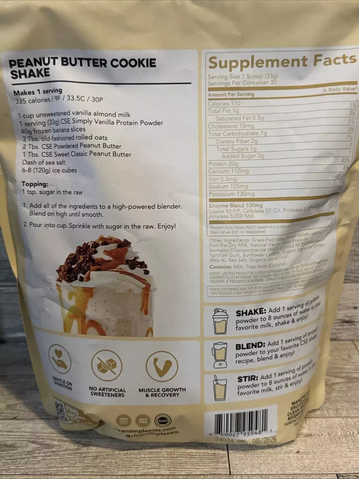 Clean Simple Eats Protein Powder Vanilla 34.9 oz 30 Servings