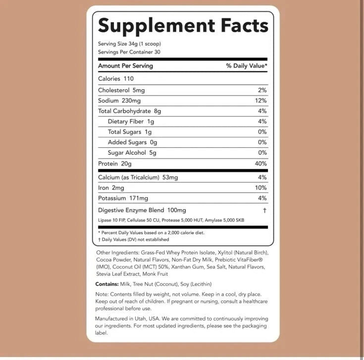 Supplement facts label on a brown background