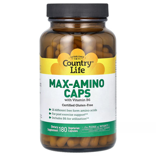 Country Life Maxi-Amino with 16 Free Form Amino Acids, 180 Vegetarian Capsules, Certified Gluten Free, Certified Vegetarian
