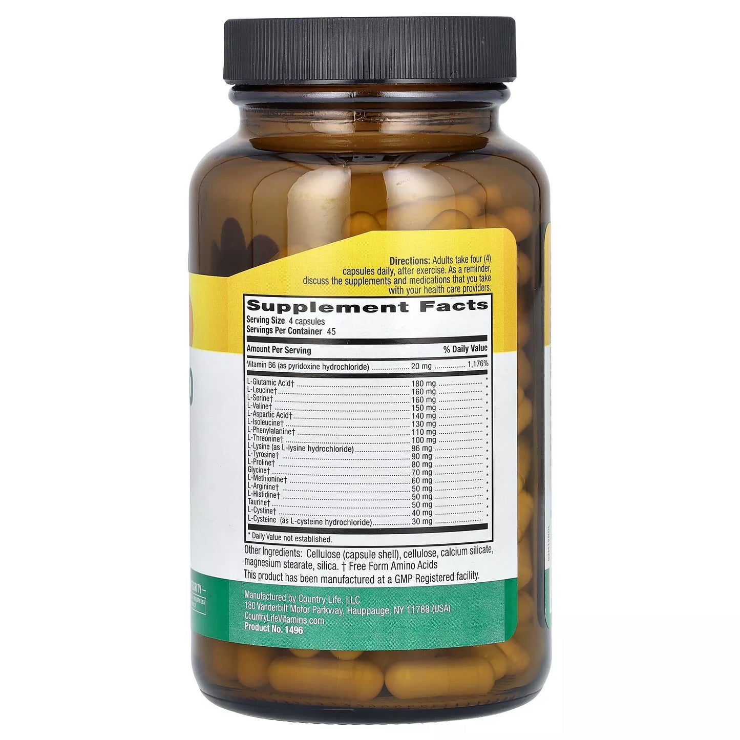 Country Life Maxi-Amino with 16 Free Form Amino Acids, 180 Vegetarian Capsules, Certified Gluten Free, Certified Vegetarian