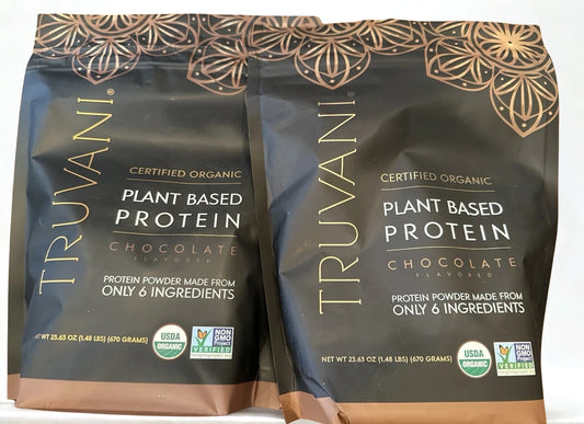2 Pack ! TWO Truvani Organic Chocolate Plant Based Protein Powder 24.76oz Ex 9/27