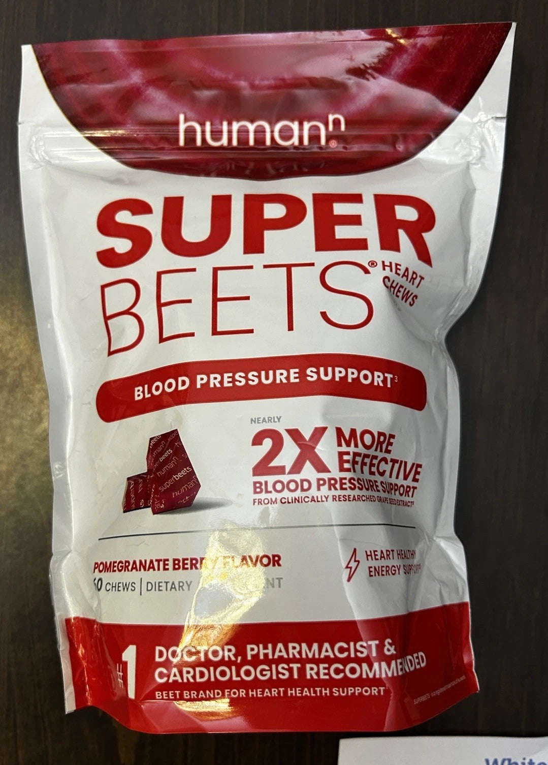 humanN SuperBeets Heart Chews, Nitric Oxide and Blood Pressure Support, Grape Seed Extract & Non-GMO Beet Root Powder Energy Supplement, Pomegranate Berry Flavor, 60 Count