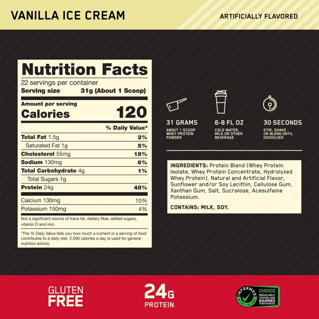 2 Pack! 1.5lbs X2 Optimum Nutrition Gold Standard 100% Whey Protein Powder, Vanilla Ice Cream Flavor
