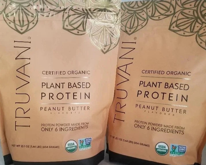 2 Pack! Lot of TWO TRUVANI Protein Powder Peanut Butter 1.44 lbs 25.1oz Ex 1/27