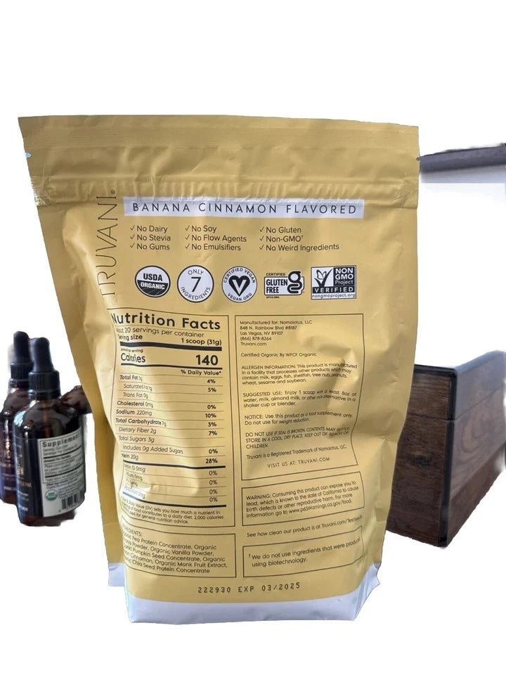 2 Pack! Lot of TWO Truvani protein powder Banana Cinnamon 22.19oz 1.39lb Ex1/27