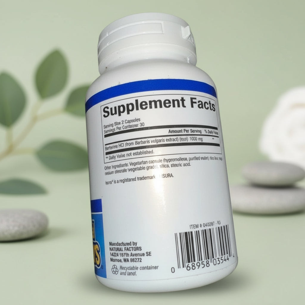 Supplement bottle with 'Supplement Facts' label on a dark textured background