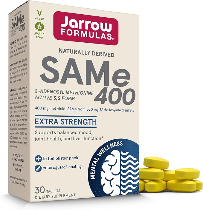 Jarrow Formulas SAMe 400 mg, Supports Joint Health, Liver Function, Brain Metabolism, 30 Tablets, Up To a 30 Day Supply