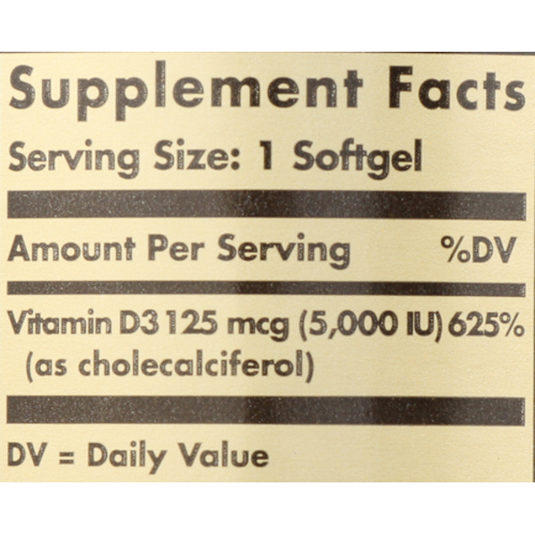 Supplement facts label for a vitamin D3 supplement on a beige background