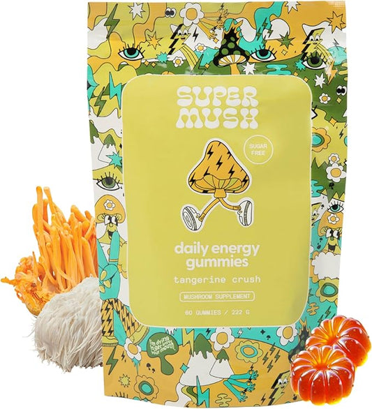 Energy Mushroom Gummies - Organic Lions Mane Supplement with Cordyceps, Rhodiola, L-Theanine, Maca - Vegan & Sugar-Free - Energy, Focus, Stamina, Stress Reduction - 60 Gummies (30 Servings)