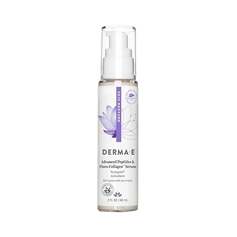 DERMA E Advanced Peptides and Vegan Flora-Collagen Serum – Double Action Collagen Face Cream with Peptide Complex – Intensely Hydrating Serum for Lines, Wrinkles and Redness, 2 oz