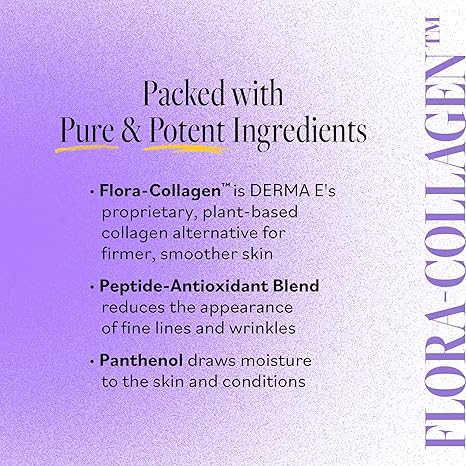 DERMA E Advanced Peptides and Vegan Flora-Collagen Serum – Double Action Collagen Face Cream with Peptide Complex – Intensely Hydrating Serum for Lines, Wrinkles and Redness, 2 oz