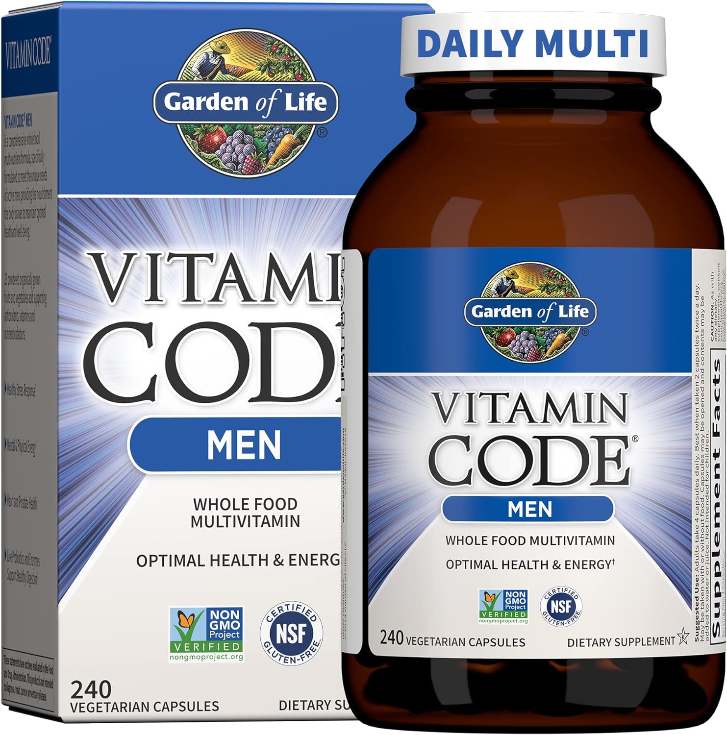 Garden of Life Vitamin Code Men's multivitamin bottle and packaging on a white background
