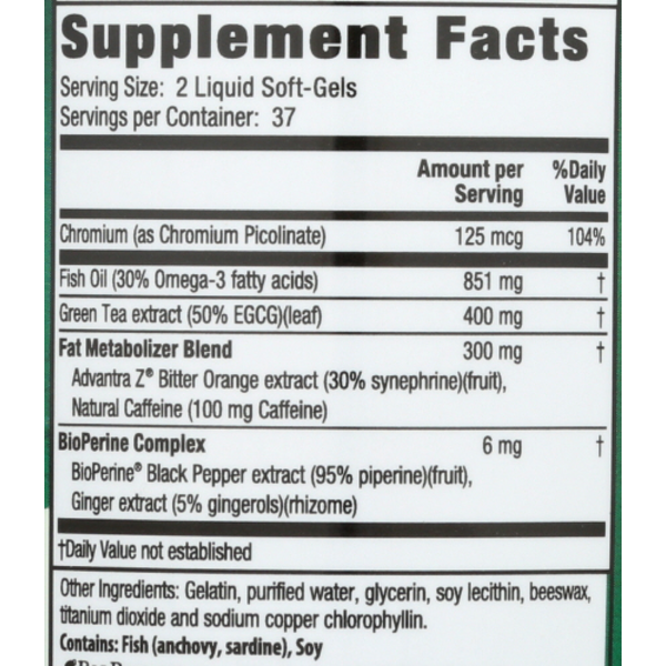 Supplement facts label with various nutrients listed on a green background