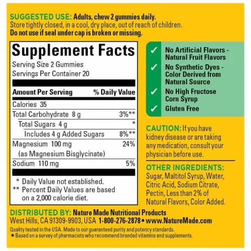 Nature Made® High Absorption Magnesium Glycinate Gummies 100mg, 40 ct Nature Made