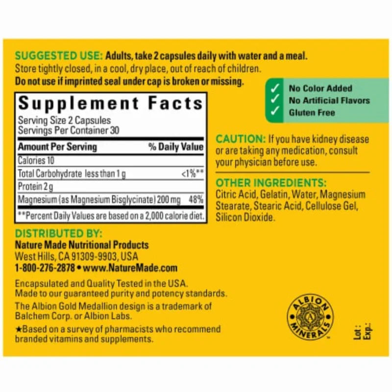 Nature Made Magnesium Glycinate 200 mg per serving Capsules, 60 Nature Made
